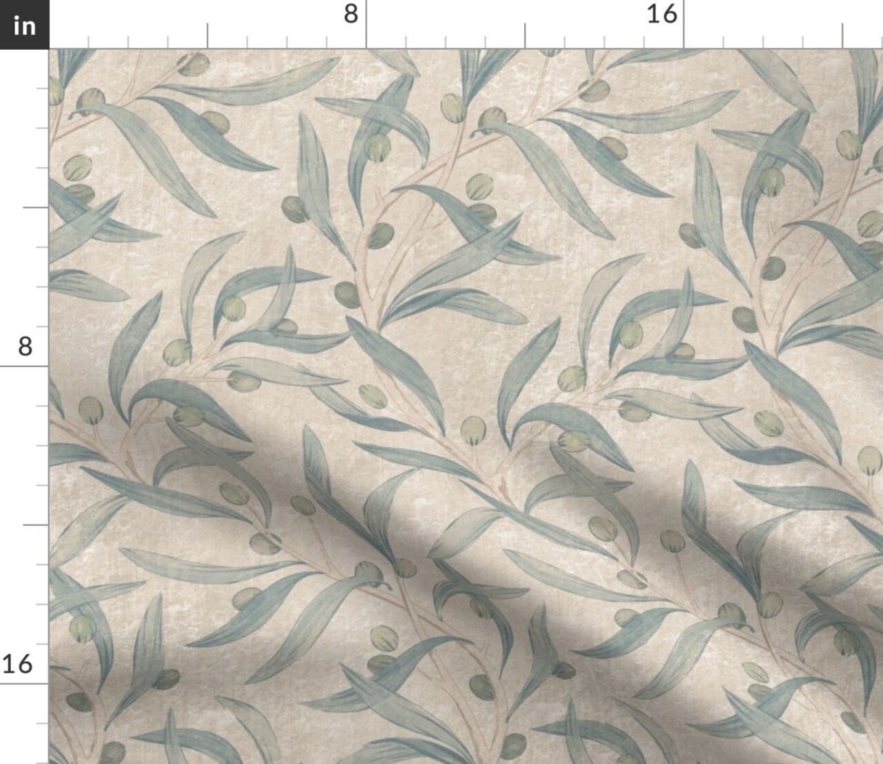 Sage Green Antique Plants Neutral Garden Italian Historical Hand Painted Olives Roman Villa Fresco Floral Botanical Large Scale Custom Printed Fabric by Spoonflower Various Fabrics by the Yard or Fat Quarter